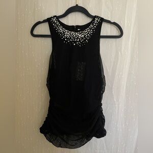 Cinq à Sept ✨ NWT ✨ Black Embellished Ruched Tank Top